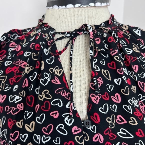 LOFT Black Multi-Color Hearts Print Long Sleeve Shirt Dress size XS - Picture 8 of 10